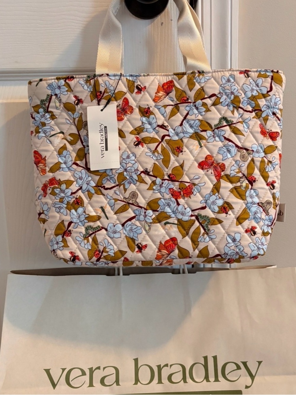 Vera Bradley Quilted Floral Lunch Tote - Cream, Light Blue & Olive